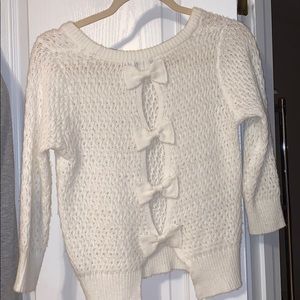 Cute White Sweater with Bow Detail On Back
